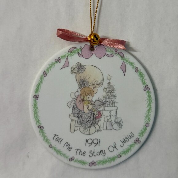Precious Moments Tell Me the Story of Jesus 1991 Porcelain Christmas Ornament - Picture 1 of 6